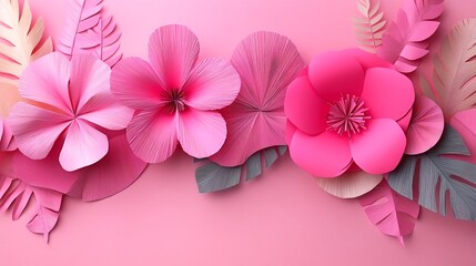 Obraz premium Vibrant Pink Paper Flowers Artistic Display on Soft Peach Background