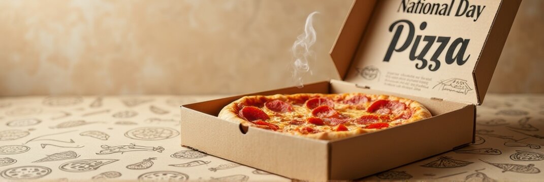 Fresh pepperoni pizza in open box for national day celebration