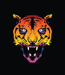 Evil tiger head. Original vector illustration in vintage style. T-shirt design.