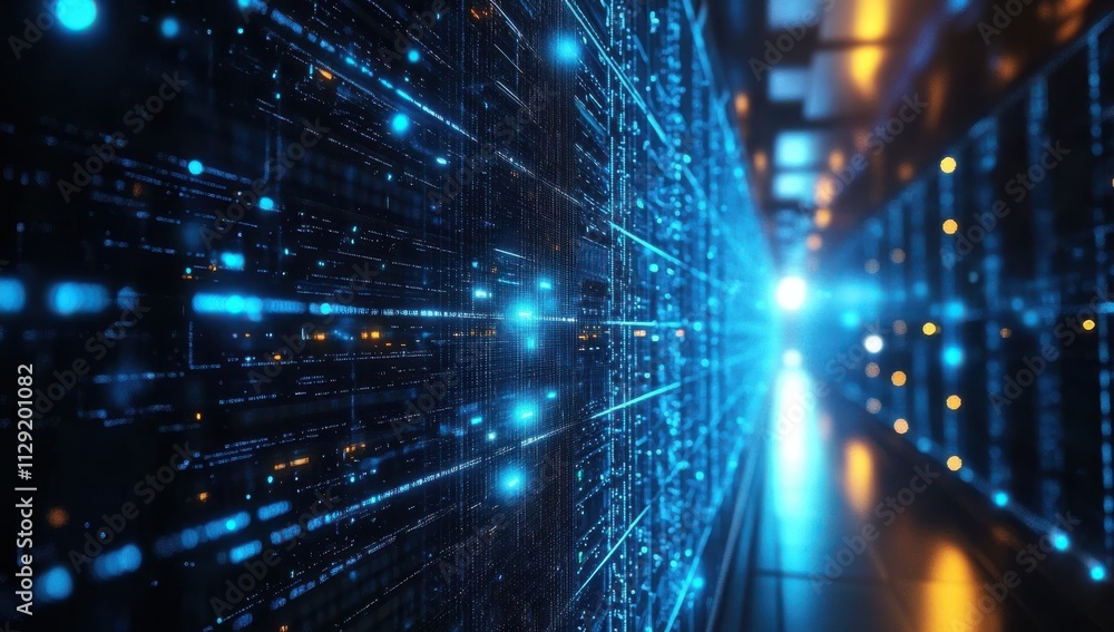 Aufkleber futuristic data center with glowing blue lines and soft lighting depicting digital connectivity and 