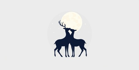 Fototapeta premium In a magical setting, two deer embrace under the soft glow of a full moon, surrounded by a tranquil atmosphere that embodies love and connection on Valentine's Day
