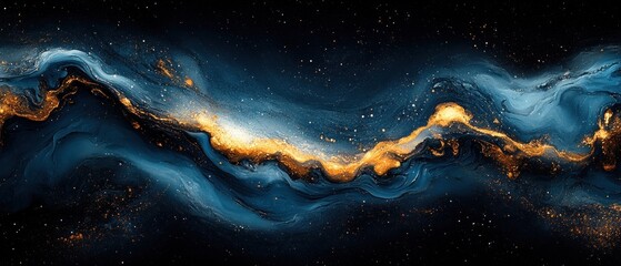  mesmerizing abstract representation of a cosmic scene with swirling blues and shimmering golds.