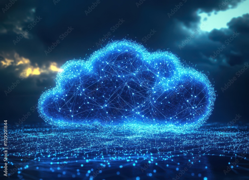 Leinwandbilder futuristic digital cloud network concept displaying interconnected nodes and data streams illuminate