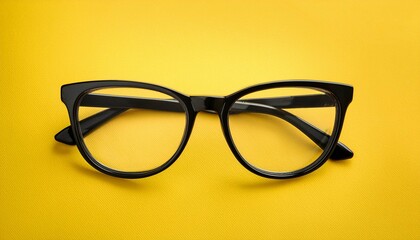 black modern eye glasses on yellow background