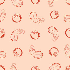 Vegetables add aroma and taste to any dish and make it delicious, tomato, pepper, eggplant, onion, vector, seamless pattern 