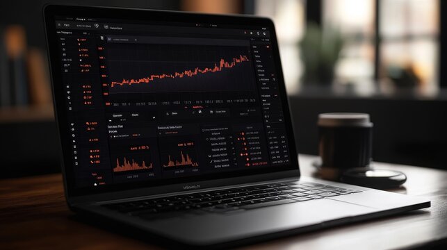 Financial data analysis on a laptop displaying growth trends in a modern workspace