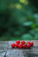 Red Berries on Wooden Table
