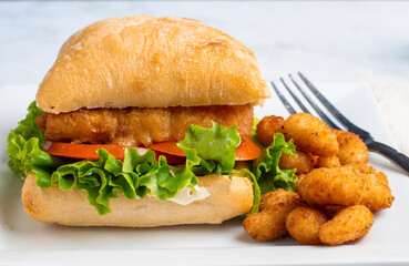 fish fillet sandwich,  with shrimp poppers