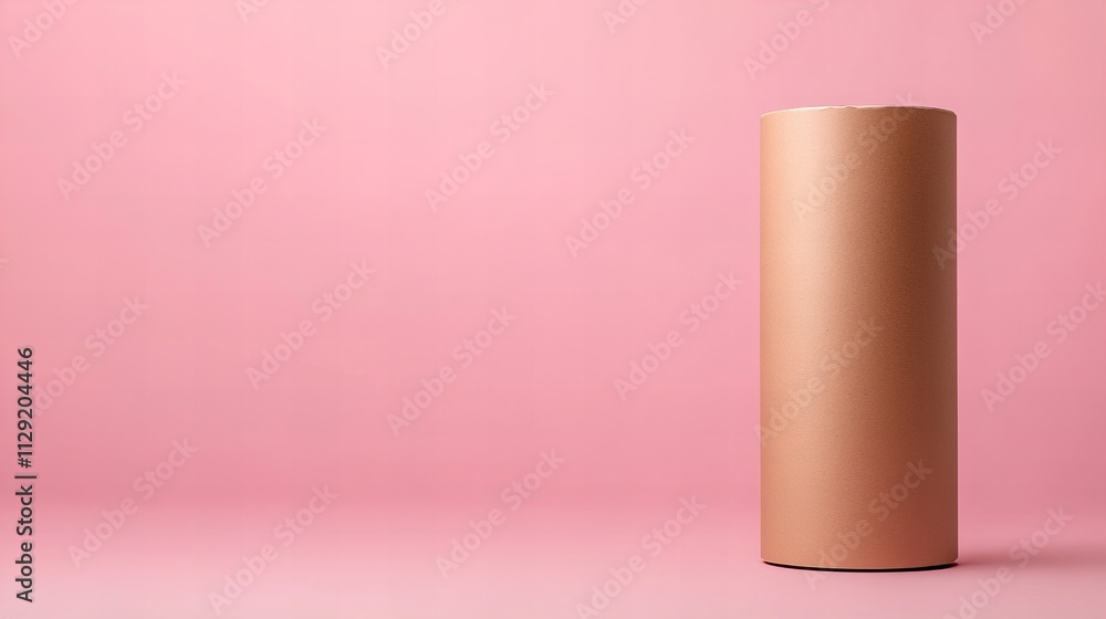 Poster a sleek cylindrical object against a soft pink backdrop, creating a modern and minimalistic aestheti