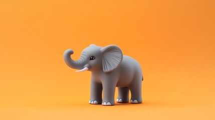 Cute Gray Elephant Figurine on Orange Background