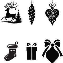 Christmas elements set vector silhouette icons white background