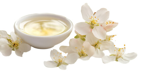 White Cherry Blossoms on a Branch Isolated on White Background