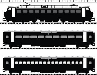 Train silhouettes Vector illustration with coaches