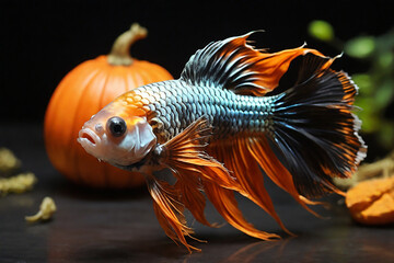 Fototapeta premium A Betta fish with pumpkin-orange and black hues.