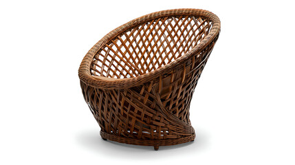 A wicker chair with a basket on top of it