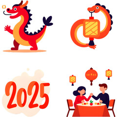 Obraz premium 2025 Chinese New Year Celebration: Dragons, Lantern, and Family Dinner
