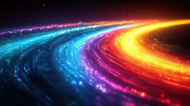 Abstract blurred rainbow light streaks on a dark background, ideal for futuristic and vibrant design themes. - Powered by Adobe