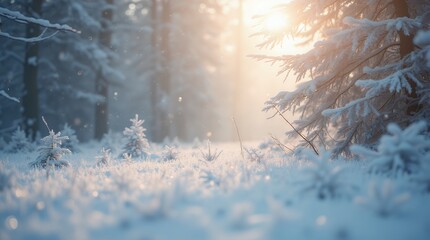 Enchanted Winter Forest: Sunlit Snowscape and Frost-Covered Trees