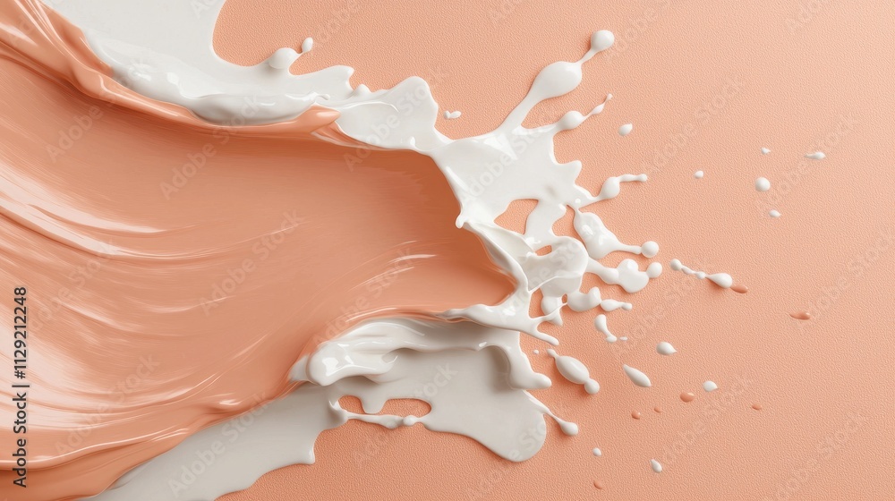 Aufkleber creamy liquid splash on soft peach background with dynamic movement