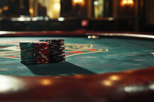 poker table in a casino with chips close-up - Powered by Adobe