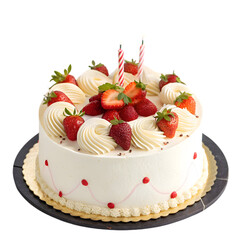 Delicious cake with glaze and strawberries