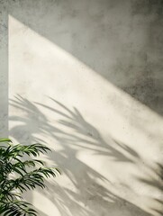A minimalist concrete wall with soft plant shadows and subtle texture, perfect for modern and clean background needs