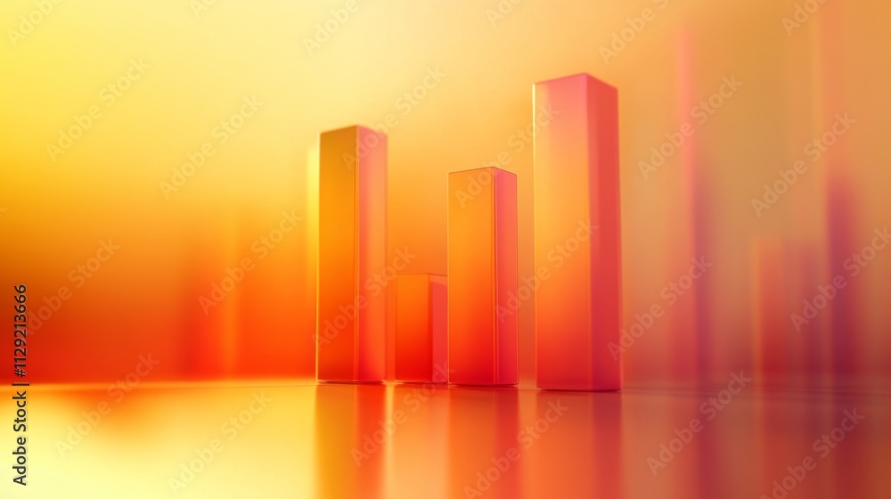 Aufkleber abstract 3d bar graph on bright orange background for financial concepts