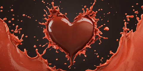 A heart shape emerges from splashes of rich chocolate against a dark background, symbolizing love and indulgence.