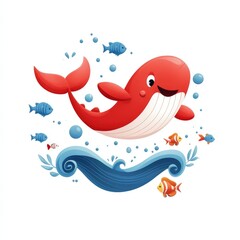 Colorful Cartoon Whale Swimming with Fish in a Fun Underwater Scene