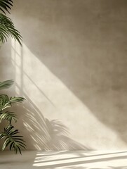 A minimalist concrete wall with soft plant shadows and subtle texture, perfect for modern and clean background needs