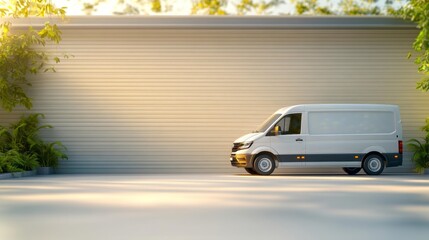 Delivery Van Mockup in Sunlit Parking. Generative AI