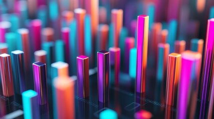 Fototapeta premium Colorful 3D Bar Graphs with Bright Neon Colors and Vibrant Lighting