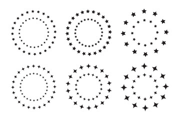 Stars circle icon design on white background. Black stars circle set. Star round frame. Vector illustration.
