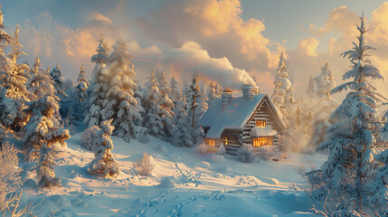 snow cover house in the mountains