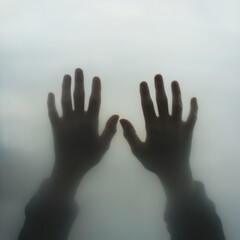 hands reaching out through foggy glass