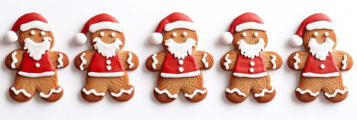 Fototapeta premium set of gingerbread santa claus mans on white background