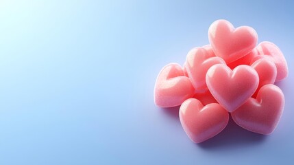 Obraz premium Heart-Shaped Gummy Candies on Blue Background. Generative AI