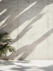 A minimalist concrete wall with soft plant shadows and subtle texture, perfect for modern and clean background needs