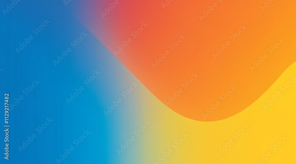 Poster a gradient background with an orange, blue, and red color scheme. the left side is dark black. in th