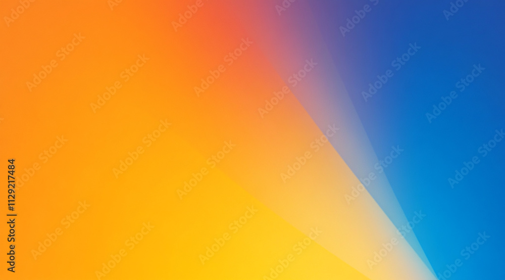 Poster a gradient background with an orange, blue, and red color scheme. the left side is dark black. in th