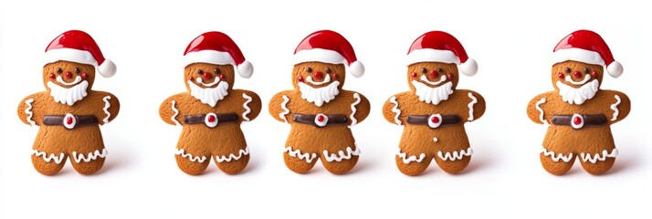 Obraz premium set of gingerbread santa claus mans on white background