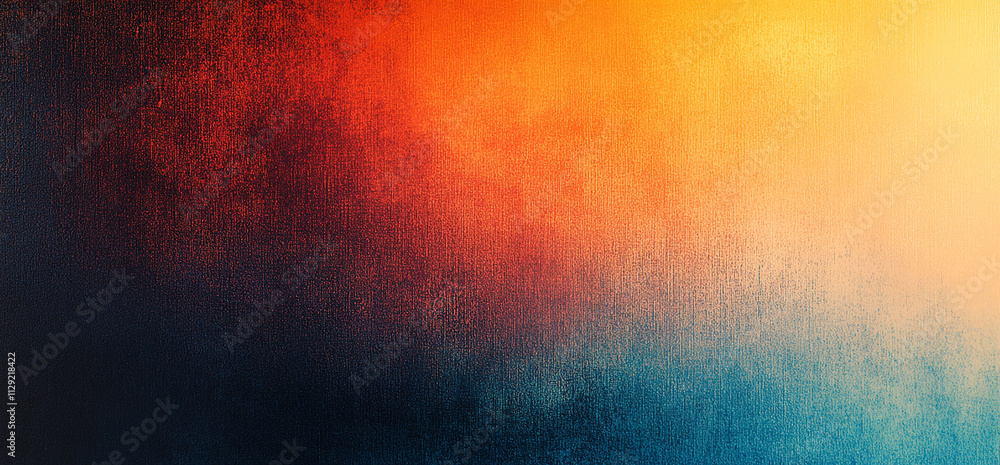 Poster a gradient background with an orange, blue, and red color scheme. the left side is dark black. in th