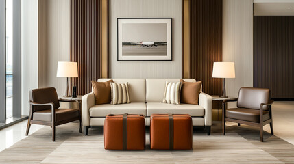 Fototapeta premium Modern living room interior design with elegant seating arrangement.