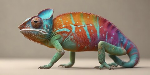 Fototapeta premium Colorful chameleon against a neutral background, , color, colorful
