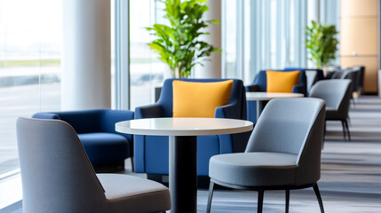 Modern lounge area with stylish seating and natural light.