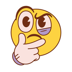 Vector Thinking Face Emoji Cartoon Groovy Illustration Isolated