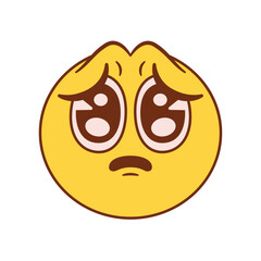 Vector Pleading Face Emoji Cartoon Groovy Illustration Isolated