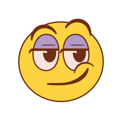 Vector Smirking Face Emoji Cartoon Groovy Illustration Isolated
