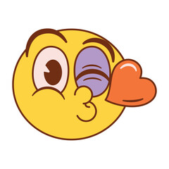 Vector Kissing Face Emoji Cartoon Groovy Illustration Isolated