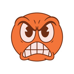 Vector Angry Face Emoji Cartoon Groovy Illustration Isolated